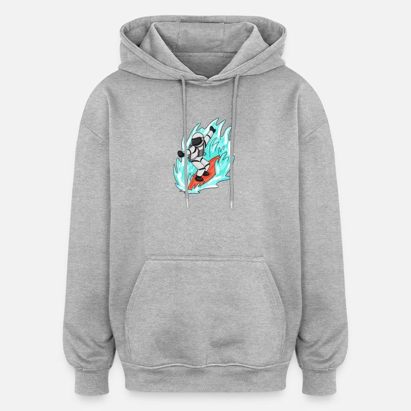 Astronaute surfant - Sweat à capuche oversize unisexe - gris chiné