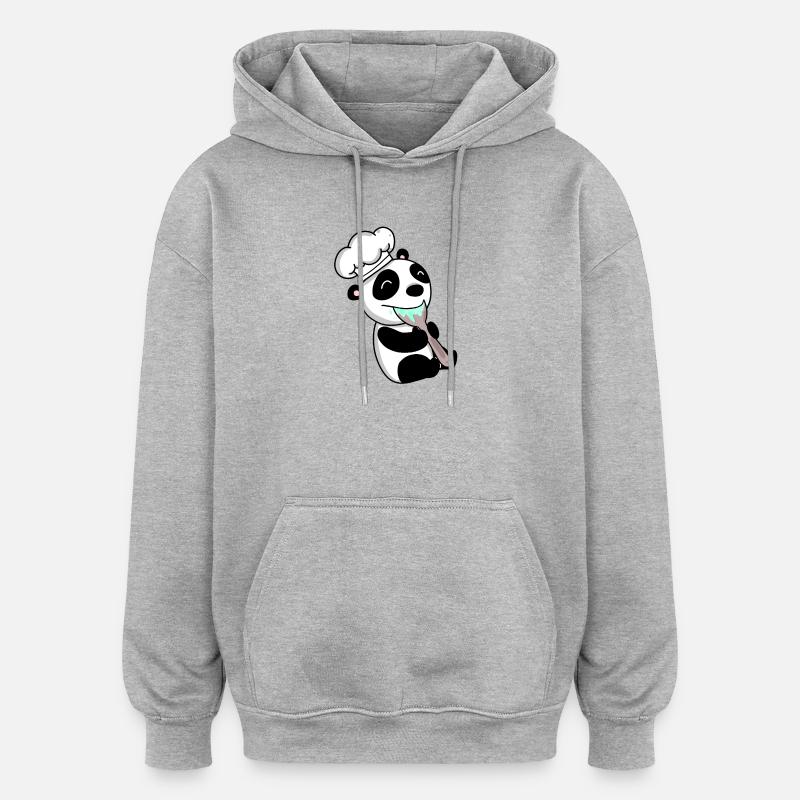 Panda Chef Mignon - Sweat à capuche oversize unisexe - gris chiné