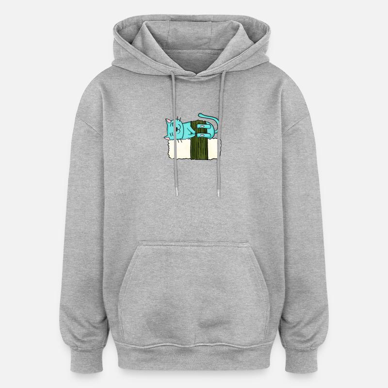 Sushi Chat - Sweat à capuche oversize unisexe - gris chiné