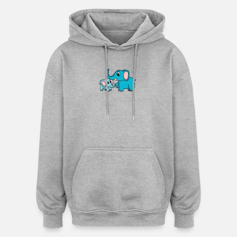 Eléphant avec bébé éléphant - Sweat à capuche oversize unisexe - gris chiné
