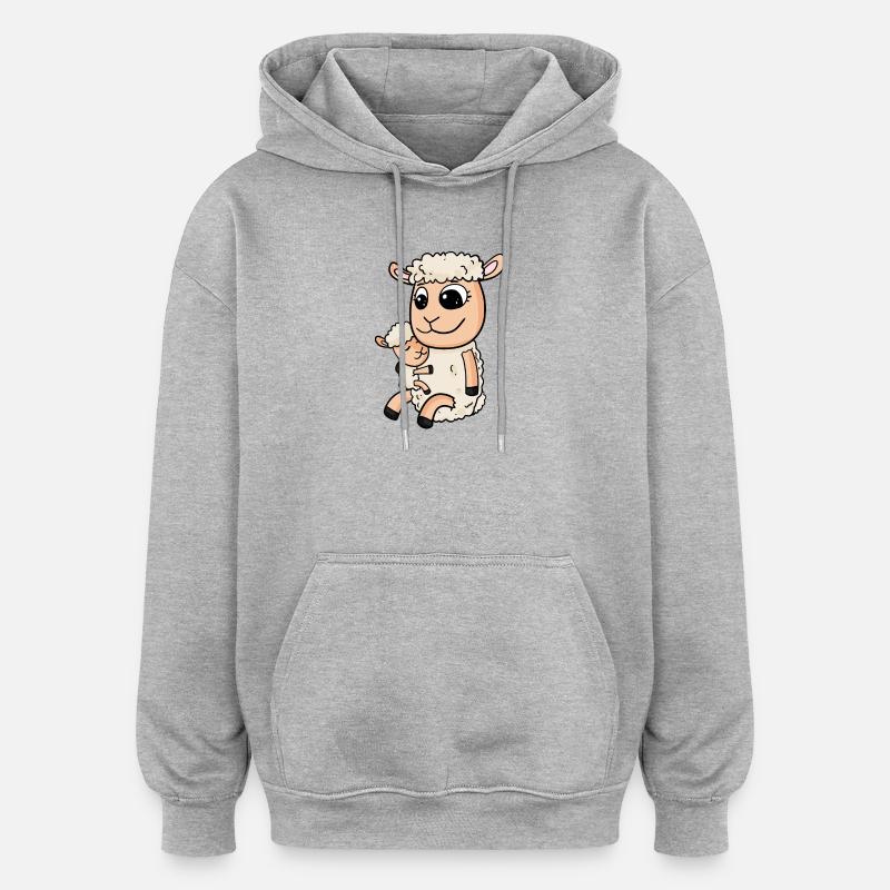 Moutons avec bébé moutons - Sweat à capuche oversize unisexe - gris chiné