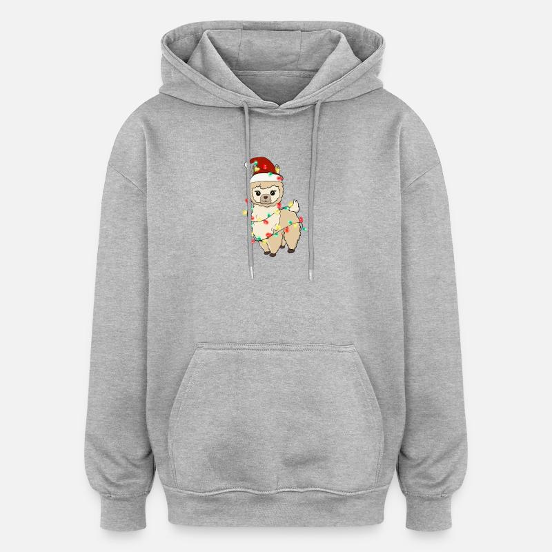 Lama mit Weihnachtslichtern - Oversized Unisex Hoodie - Grau meliert