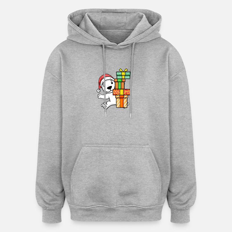 Weihnachten Eisbär mit Geschenke - Oversized Unisex Hoodie - Grau meliert