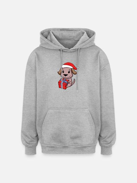 Christmas Dog Baby with Gift - Oversized Unisex Hoodie - heather grey