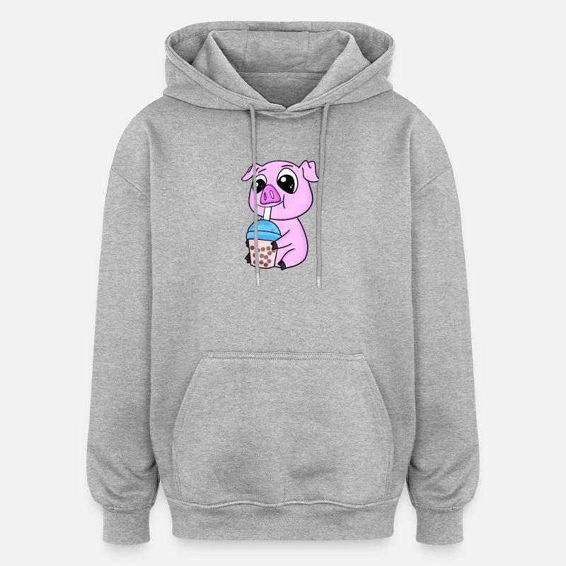 Pork Bubble tea Motif - Oversized Unisex Hoodie - heather grey