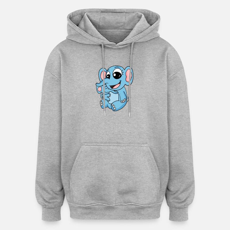 Famille - Eléphant avec bébé éléphant - Sweat à capuche oversize unisexe - gris chiné