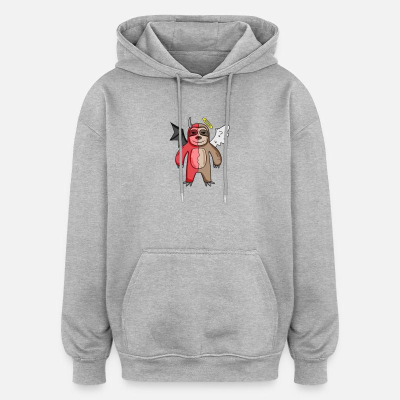 Sloth - Angel and Devil - Oversized Unisex Hoodie - heather grey
