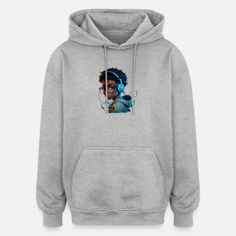 Digitaler Gaming-Charakter mit Headset - Oversized Unisex Hoodie - Grau meliert