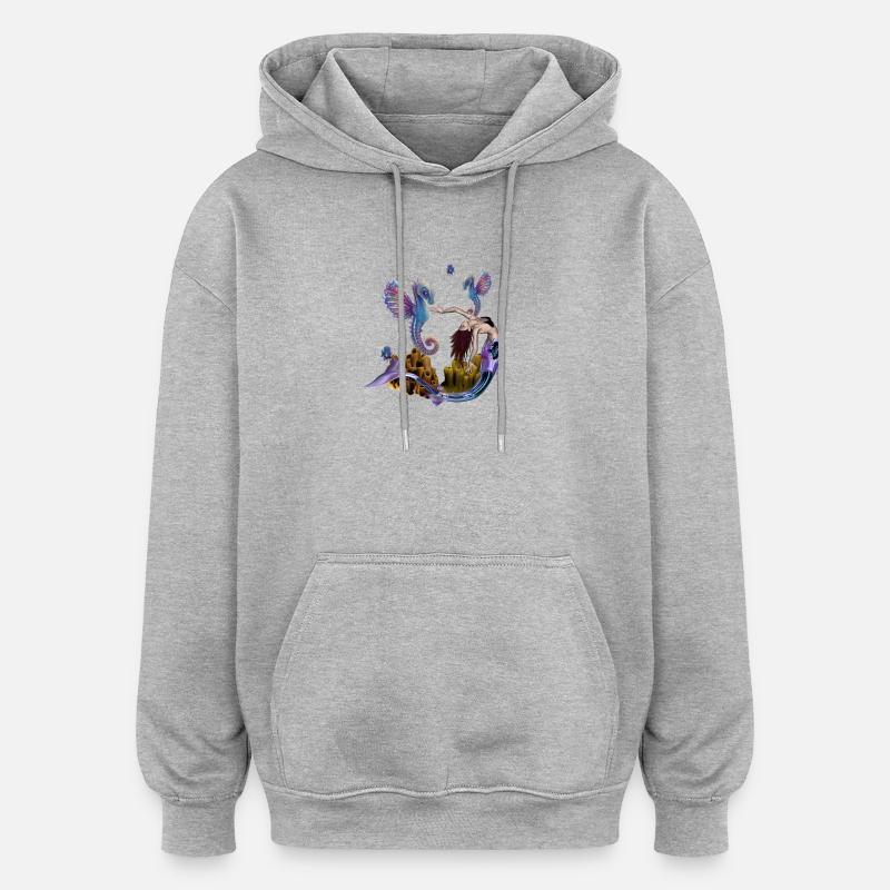 Wunderbare Meerjungfrau mit Seepferdchen - Oversized Unisex Hoodie - Grau meliert