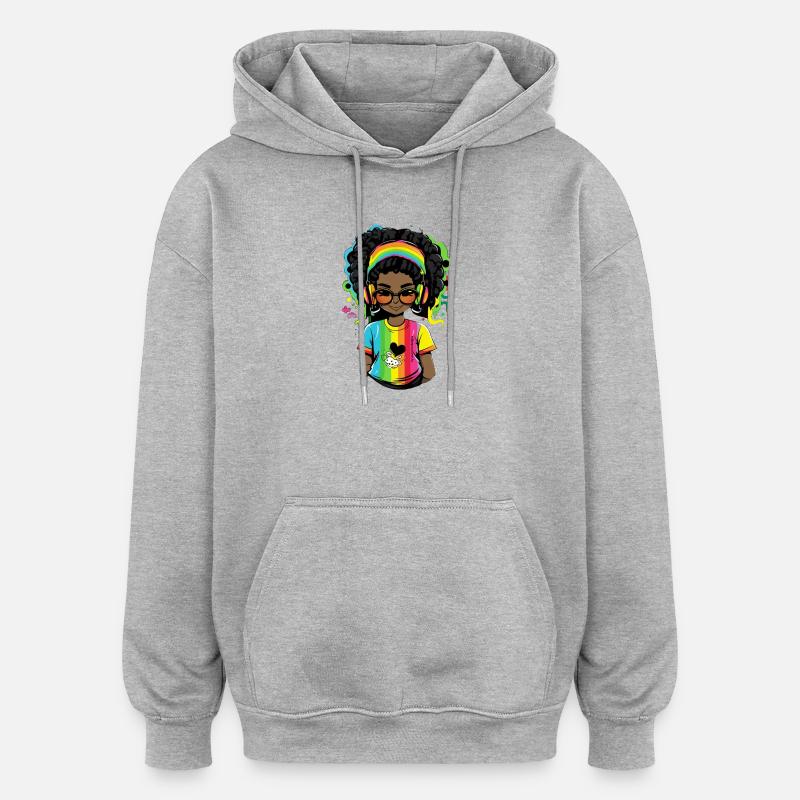 Leuchtender Reggae-Pullover mit Rainbow-Design - Oversized Unisex Hoodie - Grau meliert
