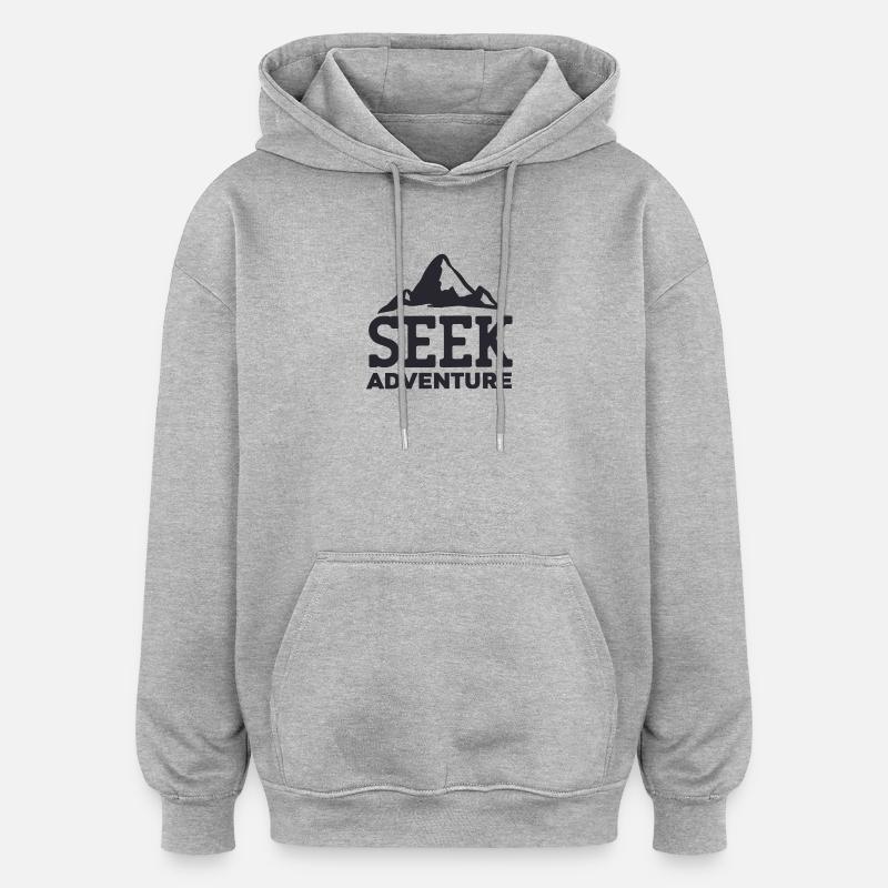Cherche l'aventure - Voyage message inspirant - Sweat à capuche oversize unisexe - gris chiné