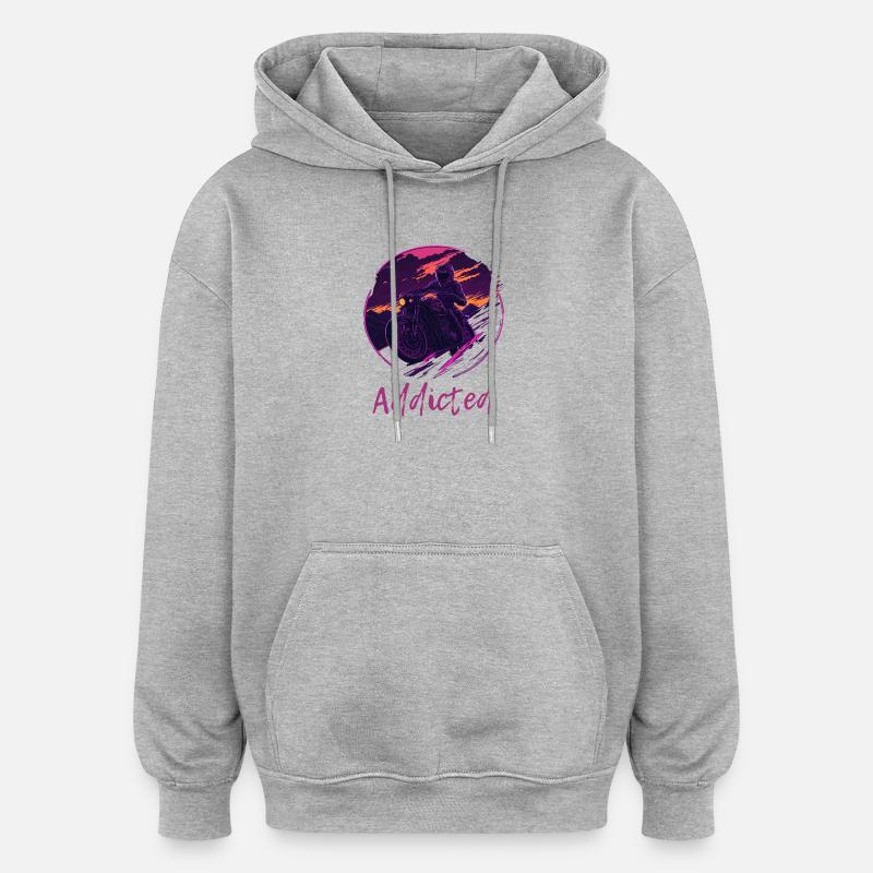 Synthwave Moto Accro - Sweat à capuche oversize unisexe - gris chiné