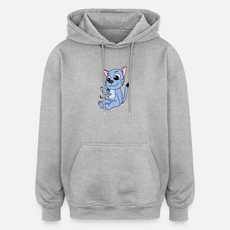 Famille de chats - Chat avec bébé - Sweat à capuche oversize unisexe - gris chiné