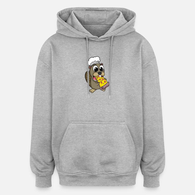 Pizza au castor gourmet - Sweat à capuche oversize unisexe - gris chiné
