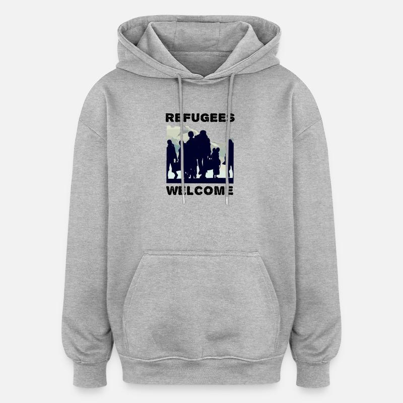 Flüchtlinge Willkommen Solidarität - Oversized Unisex Hoodie - Grau meliert