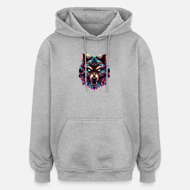 Wolf’s Head Synthwave Wolf - Sweat à capuche oversize unisexe - gris chiné
