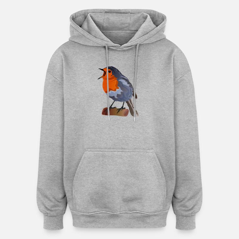 Robin Bird Illustration über Textil - Oversized Unisex Hoodie - Grau meliert