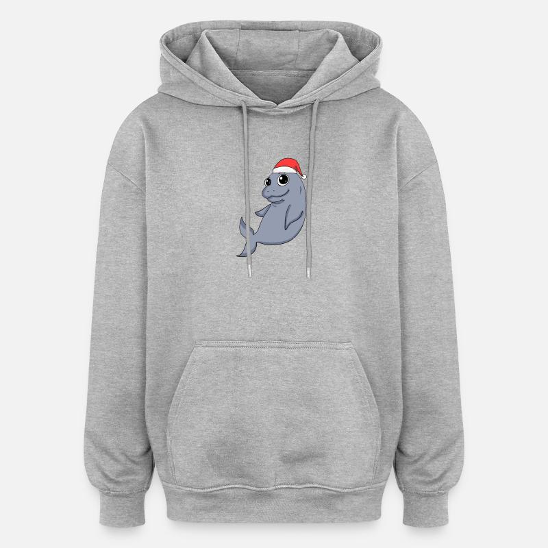 Dugong Noël - Sweat à capuche oversize unisexe - gris chiné