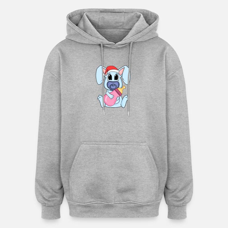 Noël Bébé Lapin - Sweat à capuche oversize unisexe - gris chiné