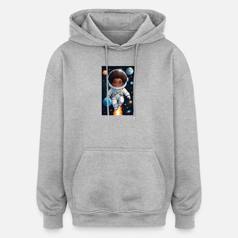 Visage d’enfant aventurier de l’espace - Sweat à capuche oversize unisexe - gris chiné