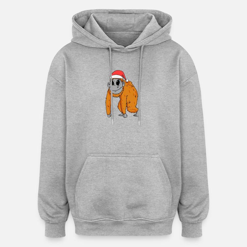 Noël singe - Sweat à capuche oversize unisexe - gris chiné