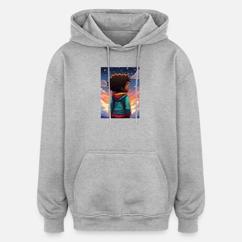 Nachthimmel Abenteuer Kinderdesign - Oversized Unisex Hoodie - Grau meliert