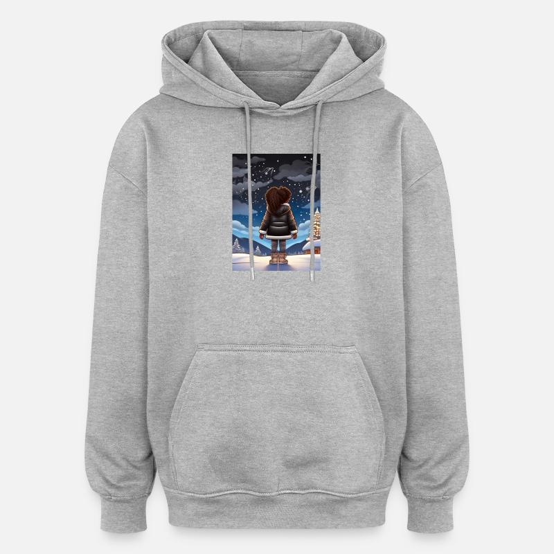 Rêves d’hiver sous les étoiles - Sweat à capuche oversize unisexe - gris chiné