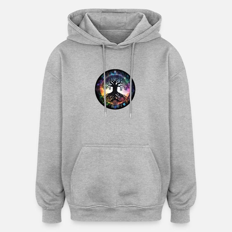 Root tree in rainbow circle - Oversized Unisex Hoodie - heather grey