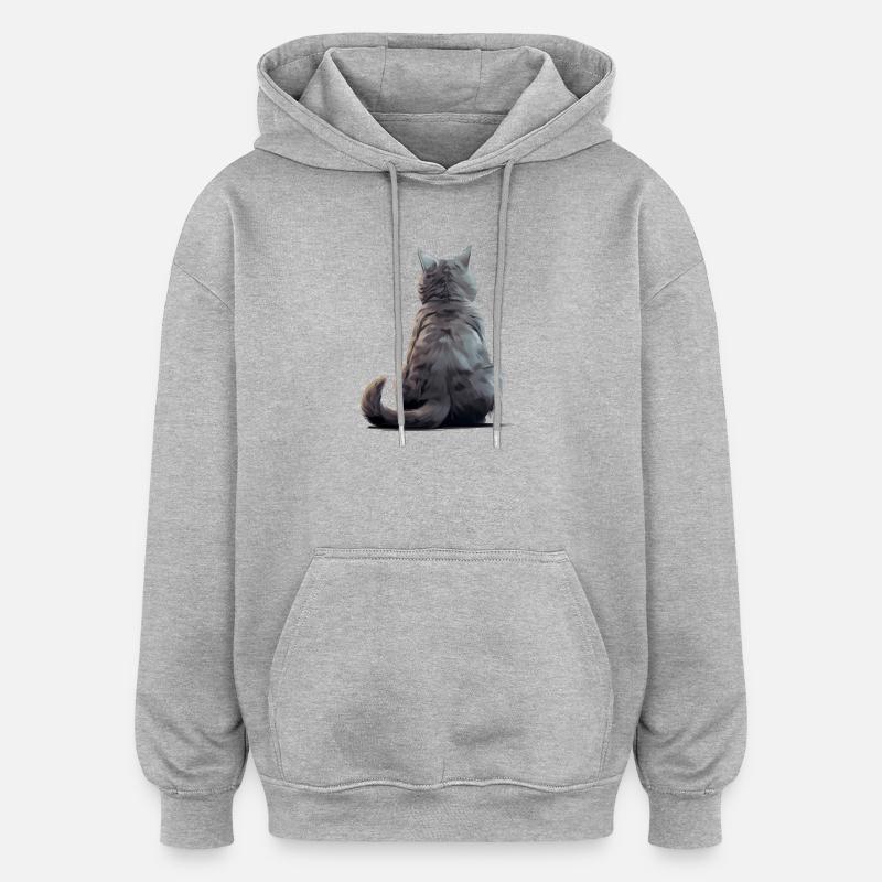 Chat Chartreux - Sweat à capuche oversize unisexe - gris chiné