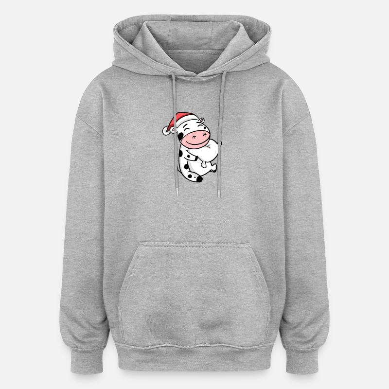 Vache Mignon Fatigué Noël - Sweat à capuche oversize unisexe - gris chiné