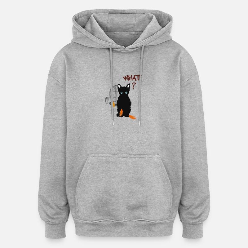 Little black cute kitten and bird - Oversized Unisex Hoodie - heather grey