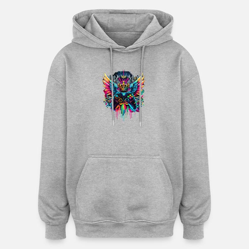 Gaming König Controller Flügel Graffiti - Oversized Unisex Hoodie - Grau meliert