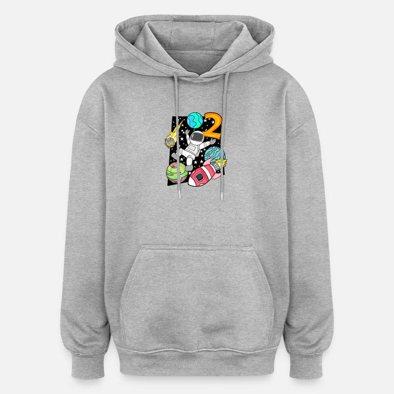 2 Anniversaire Garçon Astronaute - Sweat à capuche oversize unisexe - gris chiné