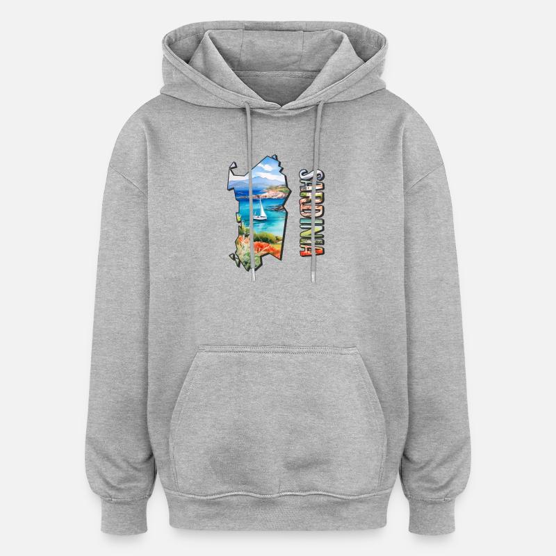 Carte à l’aquarelle Sardaigne - Sweat à capuche oversize unisexe - gris chiné