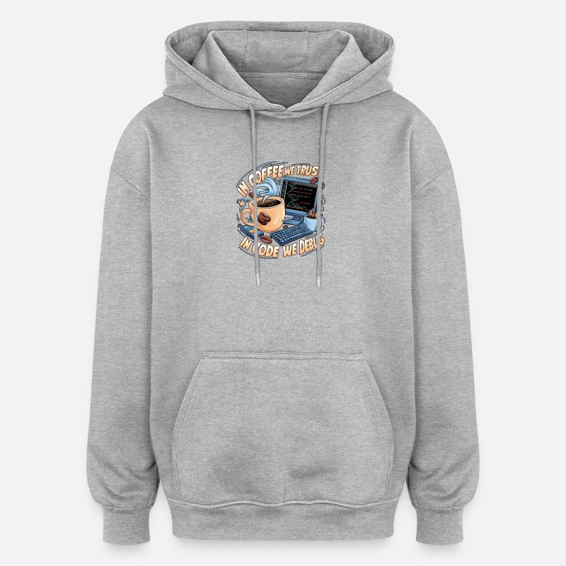KaffeeCode Debug: In Code Wir Debuggen - Oversized Unisex Hoodie - Grau meliert