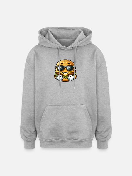 Cool hamburger cheeseburger with sunglasses - Oversized Unisex Hoodie - heather grey