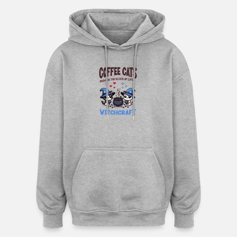 Café Chats Infuser Potion Kawaii Halloween - Sweat à capuche oversize unisexe - gris chiné