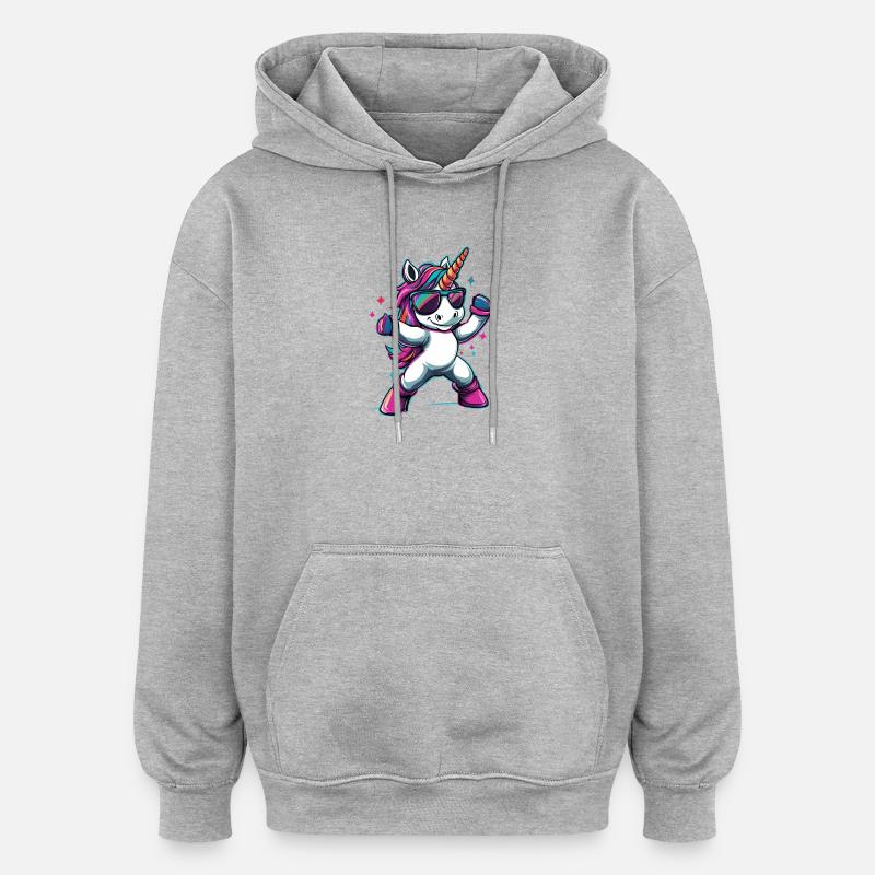 Cooles dabbendes Einhorn mit Sonnenbrille - Oversized Unisex Hoodie - Grau meliert