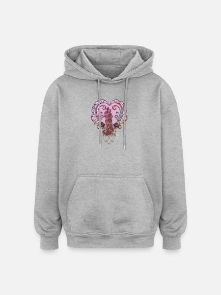 Dans l’étreinte du cœur. - Sweat à capuche oversize unisexe - gris chiné
