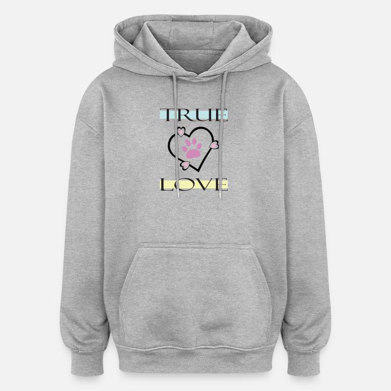 Véritable amour Empreinte de patte - Sweat à capuche oversize unisexe - gris chiné