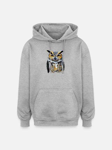 uggla, lada, uggla, uggla, uggla, uggla, uggla, söta ugglor - Oversized luvtröja unisex - gråmelerad