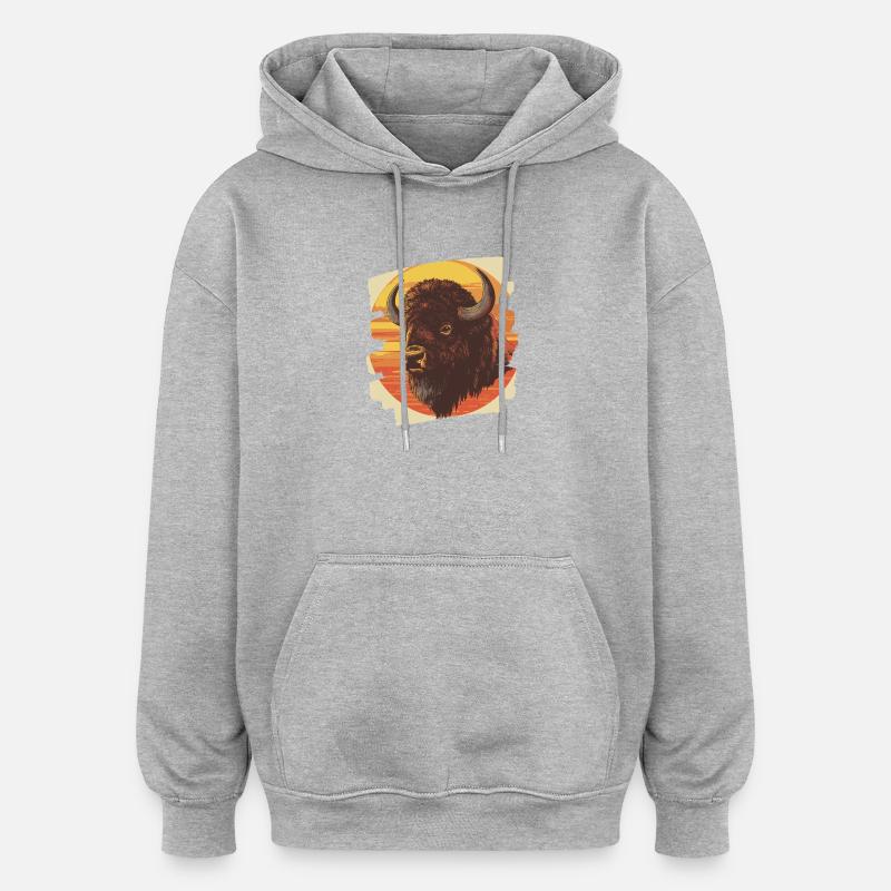 Bison Rétro - Sweat à capuche oversize unisexe - gris chiné