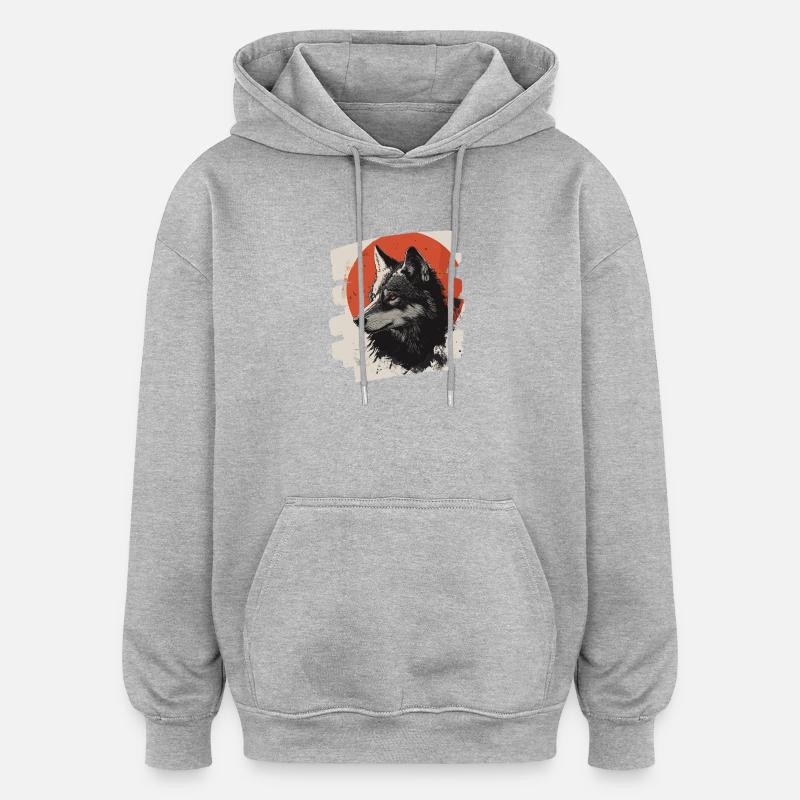 Loup Rétro - Sweat à capuche oversize unisexe - gris chiné