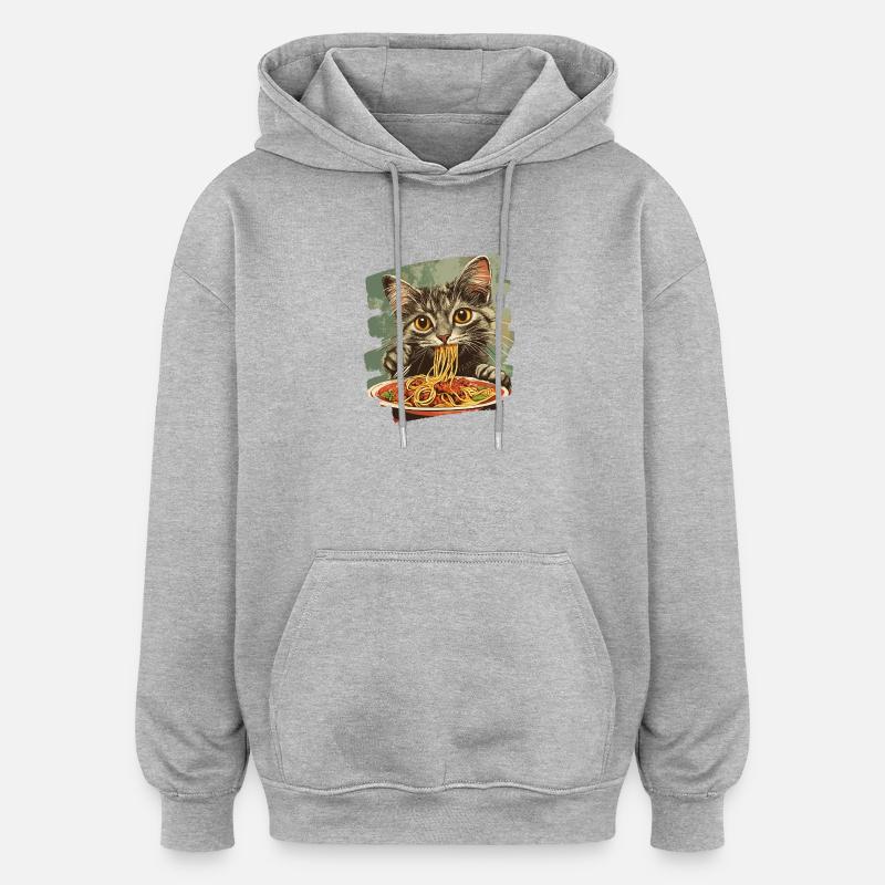 Nouilles pour chat rétro - Sweat à capuche oversize unisexe - gris chiné