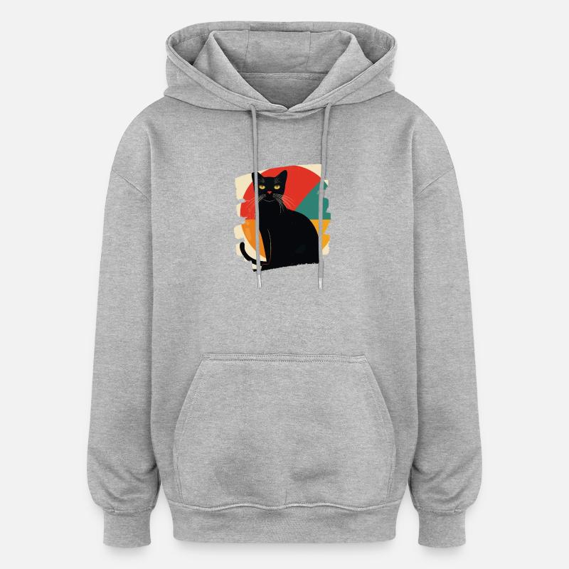 Schwarze Katze Retro - Oversized Unisex Hoodie - Grau meliert