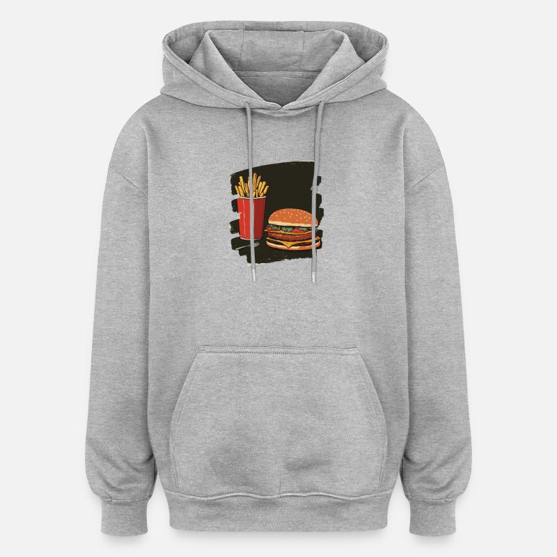 Burger und Fritten Retro - Oversized Unisex Hoodie - Grau meliert
