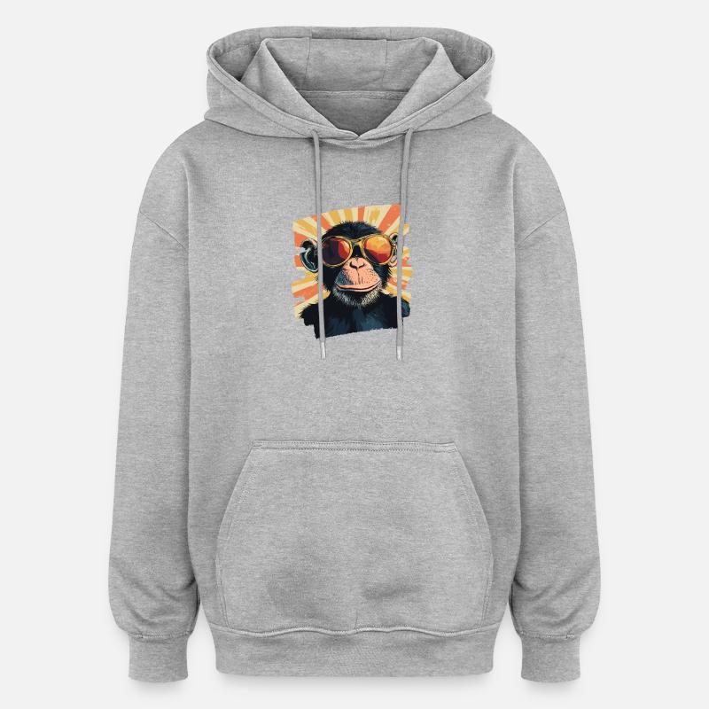 Monkey Retro - Oversized Unisex Hoodie - heather grey