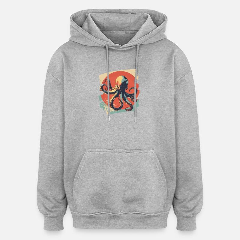 Pieuvre Octopus Rétro - Sweat à capuche oversize unisexe - gris chiné