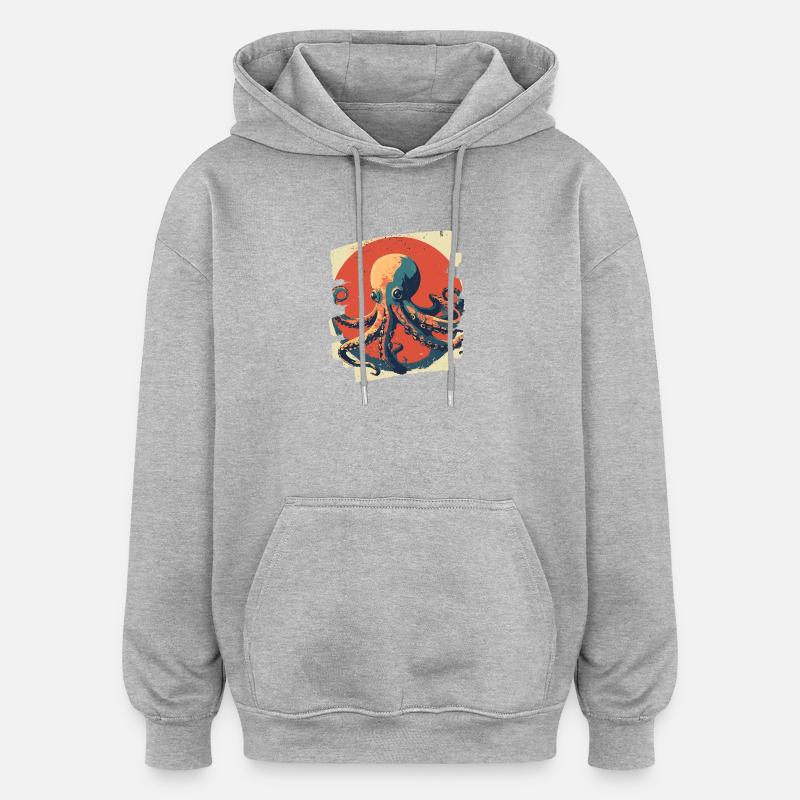 Pieuvre Pieuvre - Sweat à capuche oversize unisexe - gris chiné