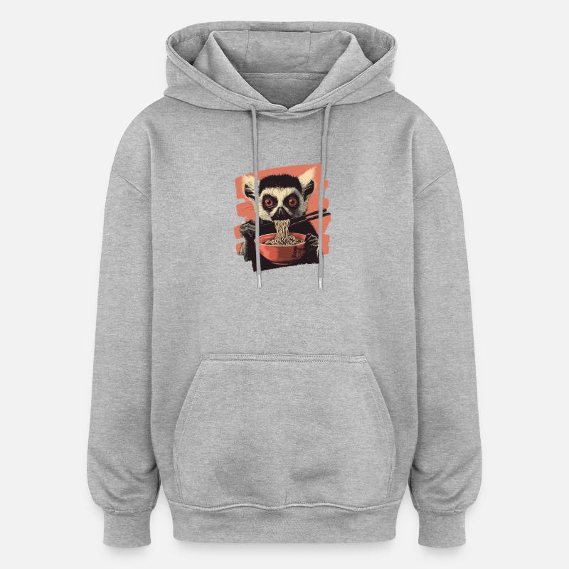 Ramen lémuriens - Sweat à capuche oversize unisexe - gris chiné